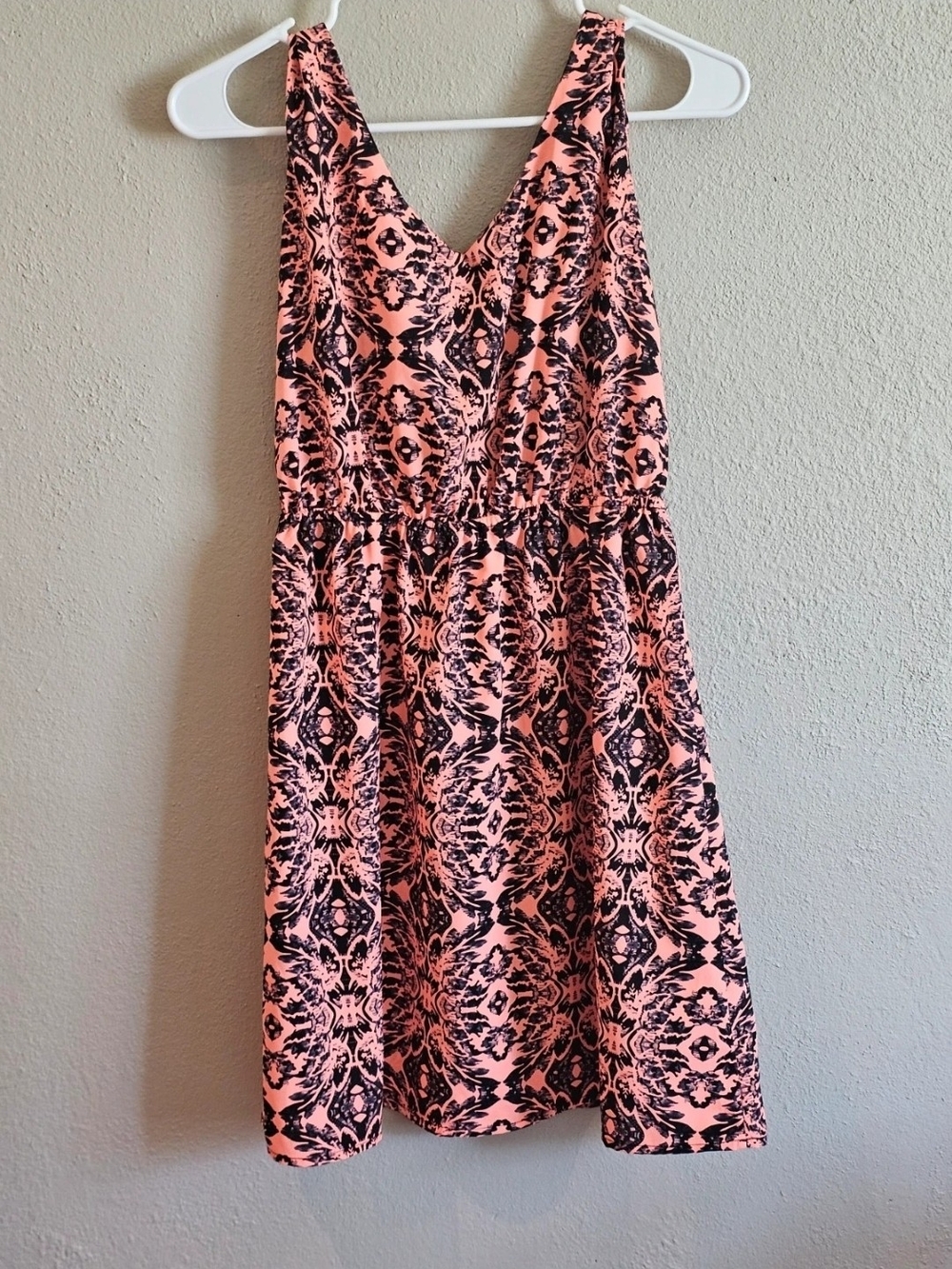 Tyche Coral Black Medallion Fit & Flare Dress M Boho Sleeveless Summer Dress